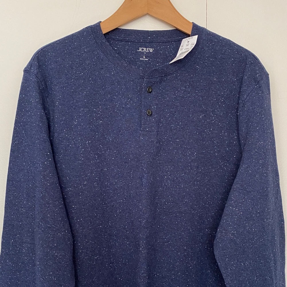 J. Crew Men's Speckled Navy Soft Henley Shirt Large